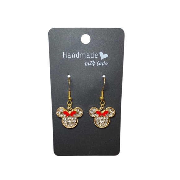 Handmade Jewelry - Handmade Gold Rhinestone Minnie Earrings